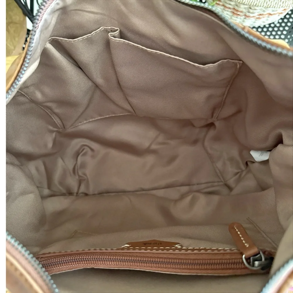 The Sak Leather Sequoia Laser Cut Hobo Shoulder Bucket Bag Tobacco Moroccan Tan